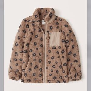 Abercrombie & Fitch Sherpa Faux Leather Trim Jacket Zipper Medium Leopard Print